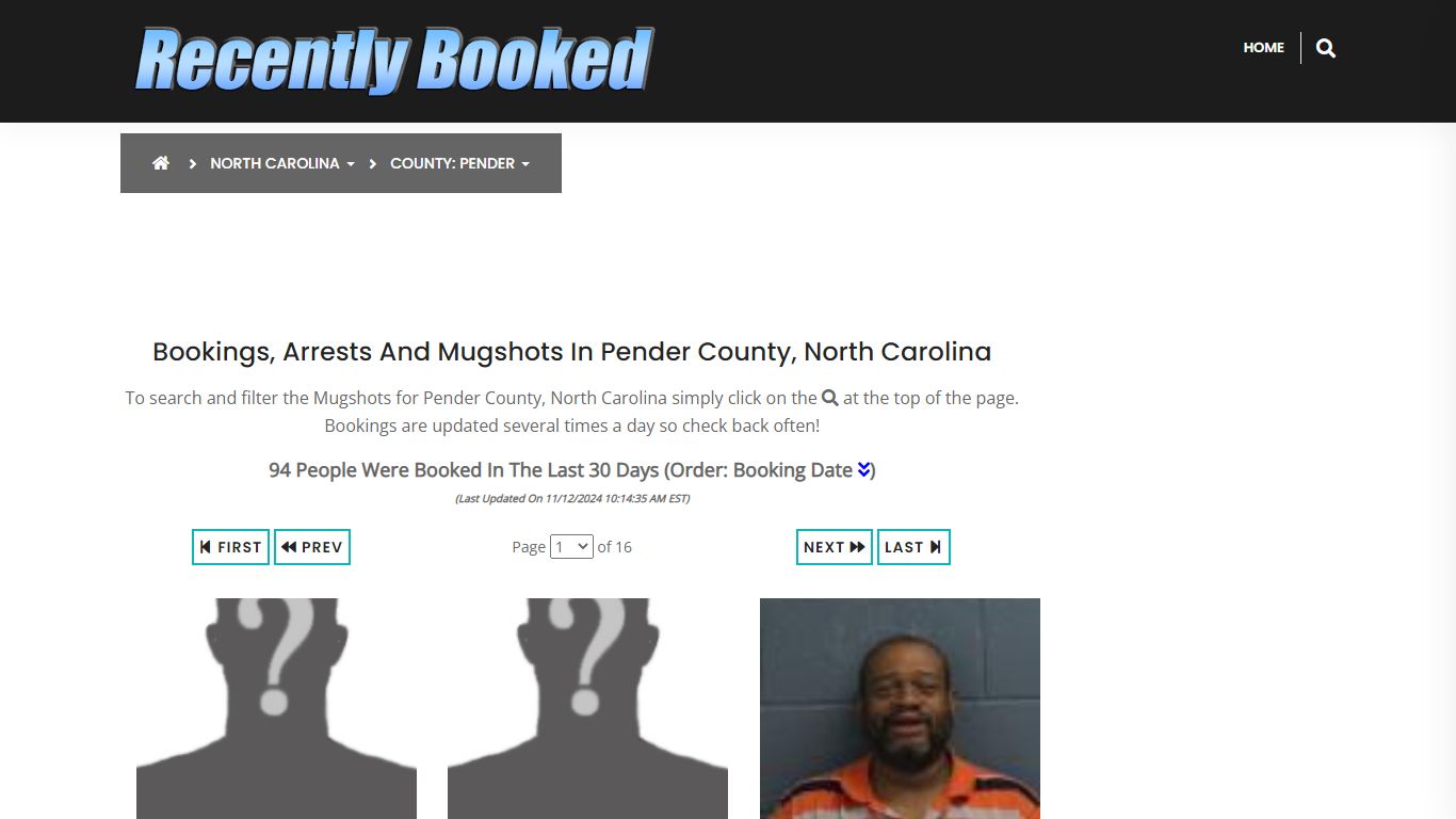 Bookings, Arrests and Mugshots in Pender County, North Carolina