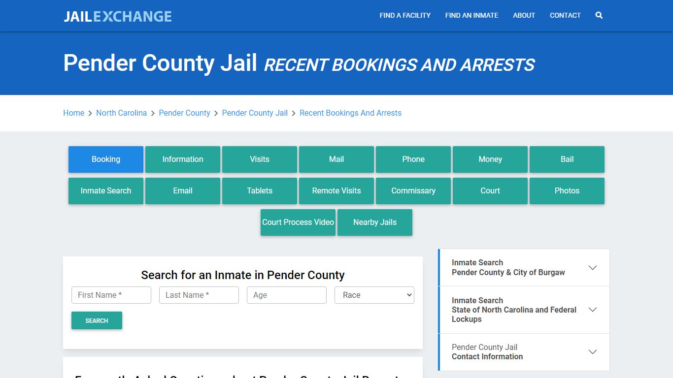 Pender County Jail Recent Bookings And Arrests - Jail Exchange